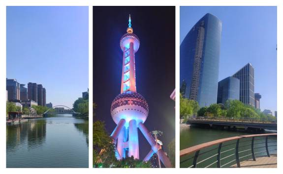 A collage of the Oriental Pearl Tower and Huangpu River, Shanghai	